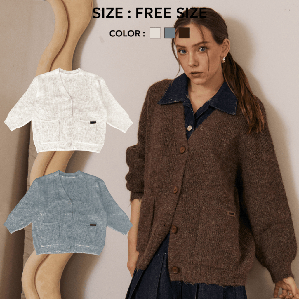 Bemingtop1001(Freesize)-BMG Ease V Cardigan คาร์ดิแกนใส่ง่ายสบายตัว พร้อมโลโก้ BEMINGที่คุมโทน