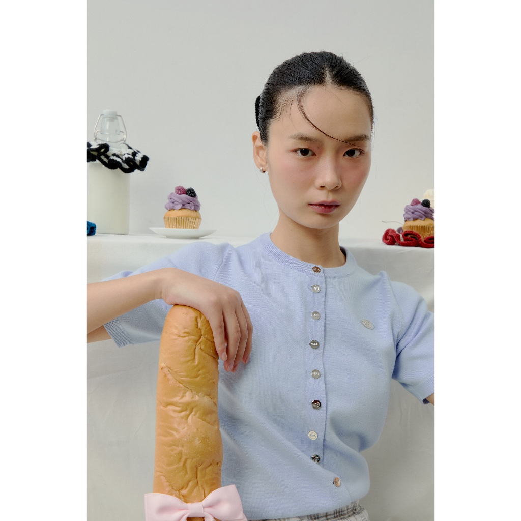 Mooncake Top คาร์ดิแกนแขนสั้น เนื้อไหมพรมเนียนนุ่ม