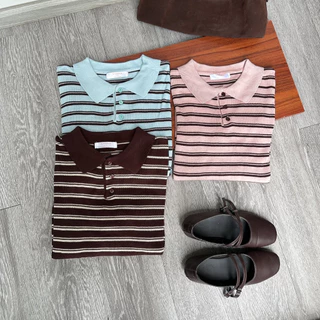 Eve Cardigan เสื้อโปโลแขนยาวคาดิแกนลายริ้ว