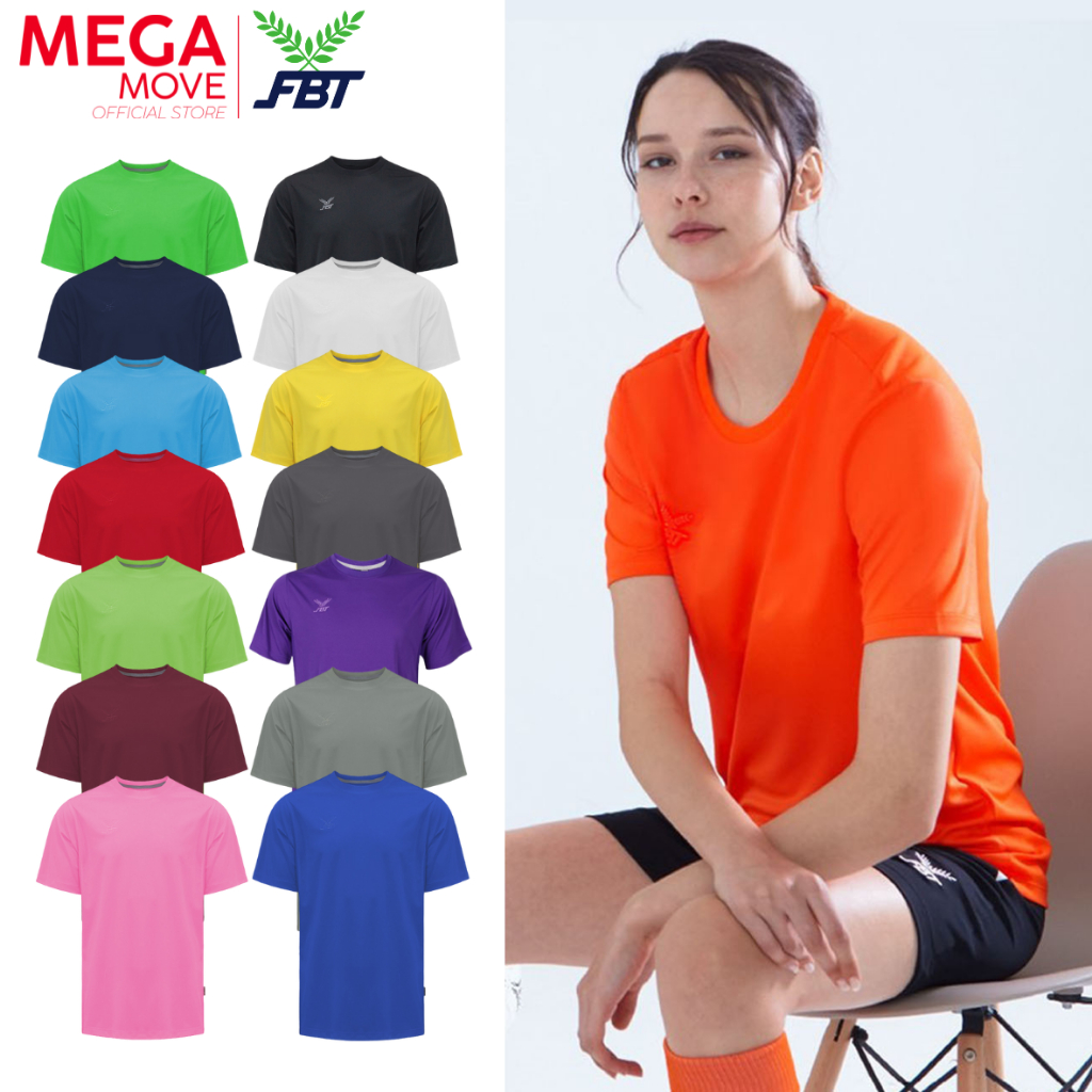FBT เสื้อกีฬา เสื้อยืดสีล้วน ผ้าลื่น หนานุ่ม ตัดต่อข้างลำตัว 12009