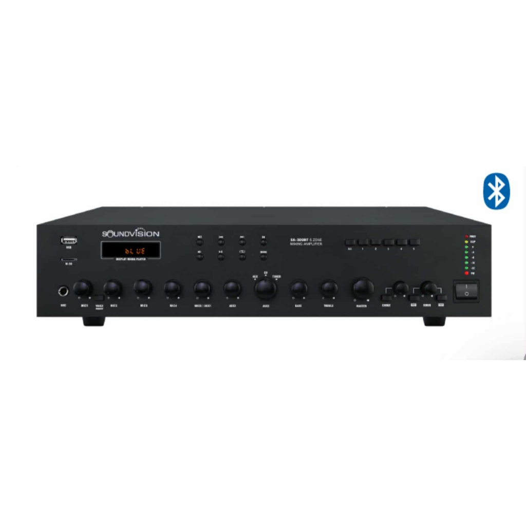 SOUNDVISION SA-300BT มิกเซอร์แอมป์ 300 วัตต์ 5 โซน มีฟังก์ชั่น BLUETOOTH และ USB/SD player