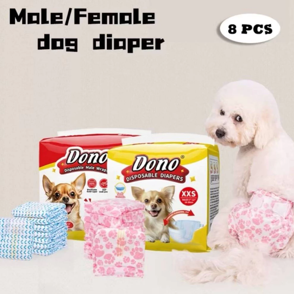 Dono 8 pcs.ผ้าอ้อมและโอบิสุนัข โอบิเเพมเพิสสุนัข เพศผู้ เพศเมีย ผ้าอนามัยสุนัขและแมว