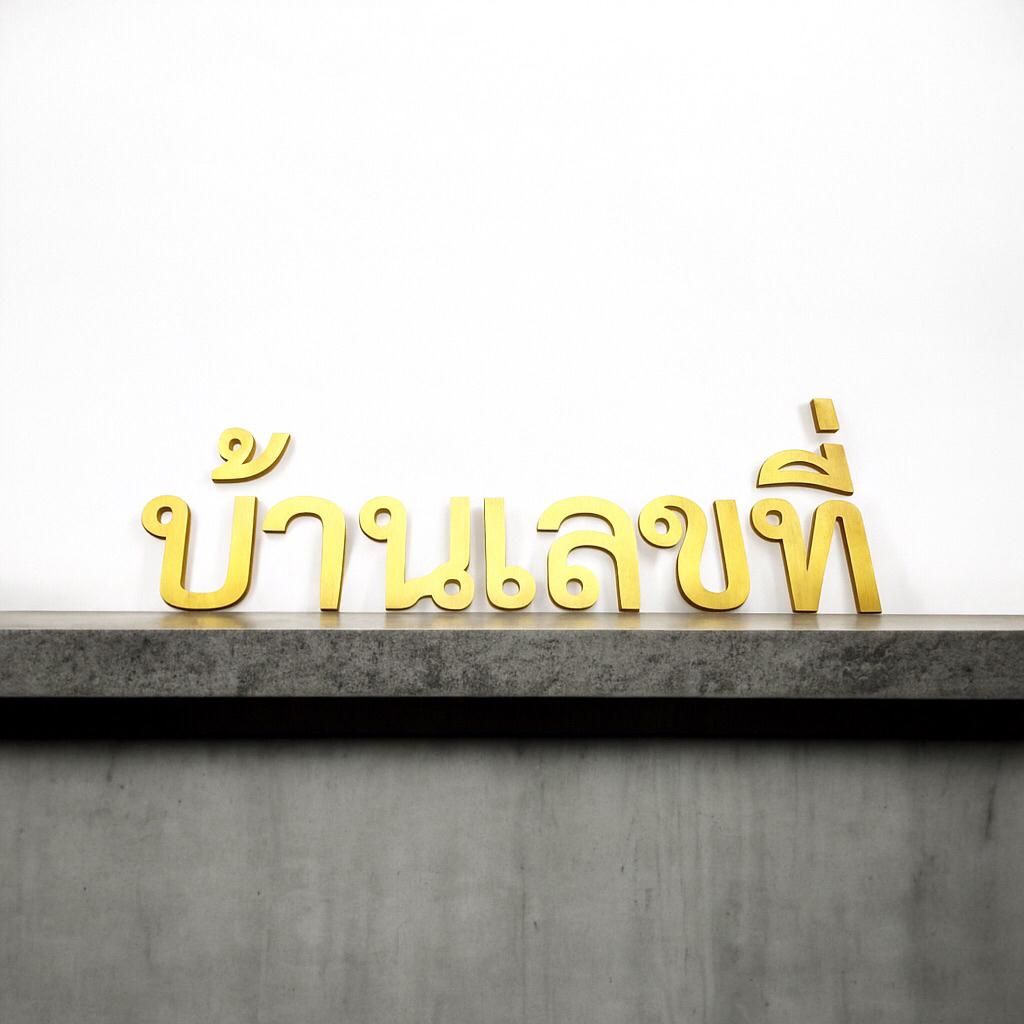 ตัวอักษรสแตนเลสแฮร์ไลน์ คำว่า บ้านเลขที่ ตัวอักษรสูง 8 ซม.