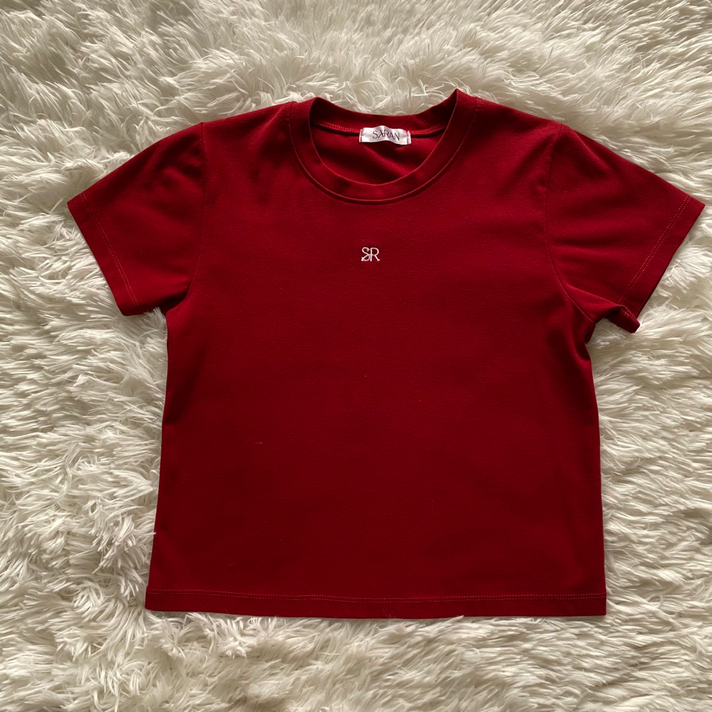 SARAN เสื้อยืดTshirt ผ้ายูนิทรงเบสิคคอกลม