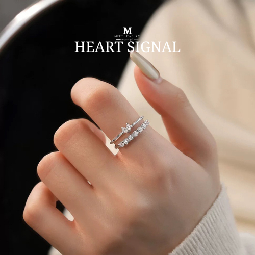 MEET💕แหวนเงินแท้ Heart Signal แหวนผู้หญิง แหวนเงินแท้ แหวนปรับขนาดได้ แหวนเรียบห