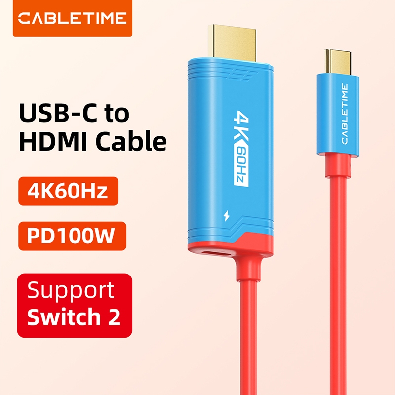 CABLETIME Nintendo Switch 2 Type C to HDMI Cable 4K60Hz with PD100W สาย Type C to HDMI 4K60Hz รองรับPD 100W ยาว 2เมตร