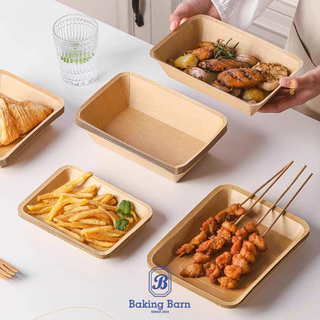 Baking barn (50 ชุด) ถาดกระดาษคราฟท์ทรงเหลี่ยม Paper Tray