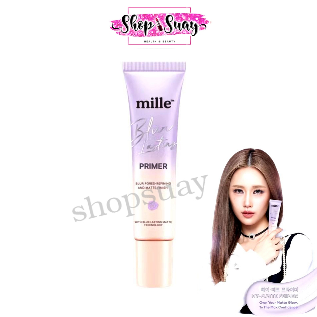 ( 1 หลอดม่วง ) Mille Primer BLUR LASTING PRIMER 8 g. มิลเล่ ไพรเมอร์ม่วง ฟินิชแมทท์