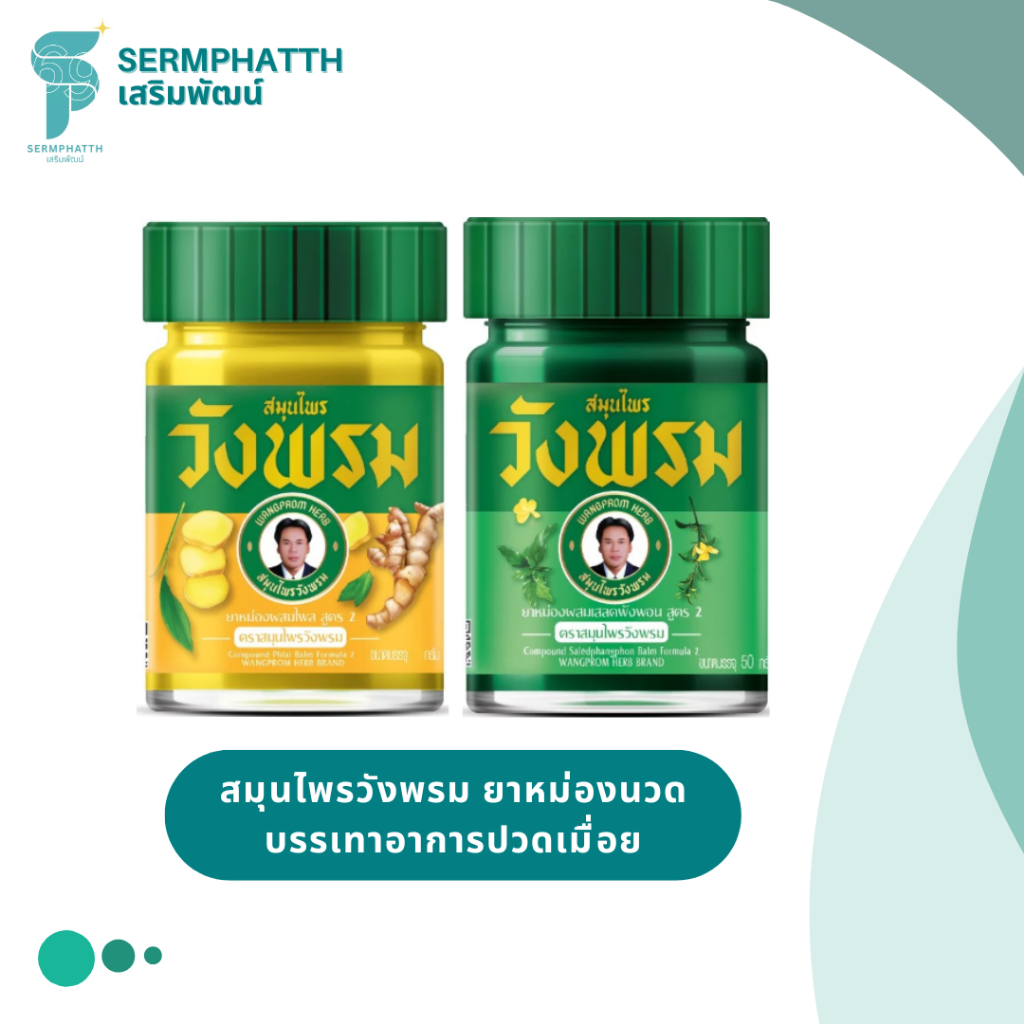 สมุนไพรวังพรม ยาหม่อง สูตรเสลดพังพอน สูตรไพล นวดบรรเทาอาการปวดเมื่อยตามร่างกาย ฟกช้ำ เคล็ดขัดยอก