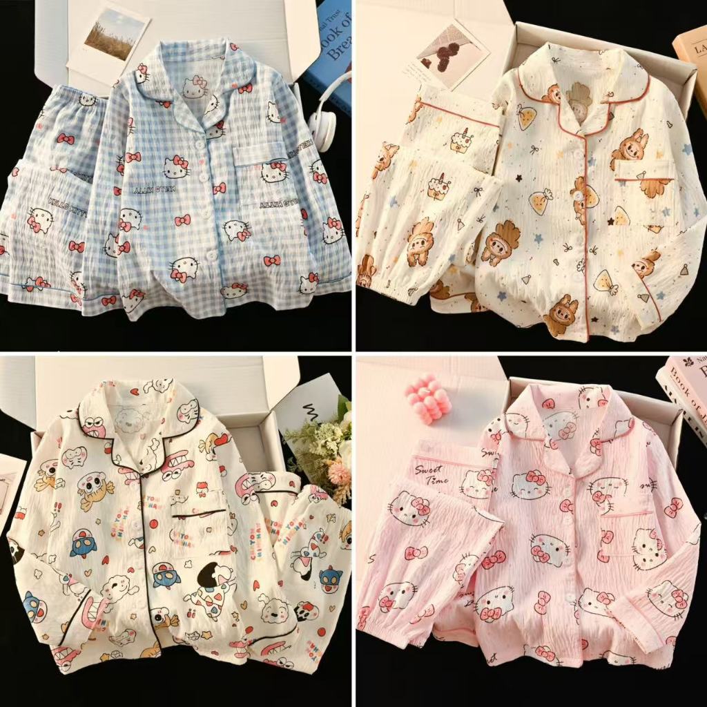 ชุดนอนของแม่และลูกสาว,เสื้อผ้าสาวๆ,ลายการ์ตูนน่ารัก,คาร์ดิแกนแขนยาว+กางเกงขายาว,100~168cm