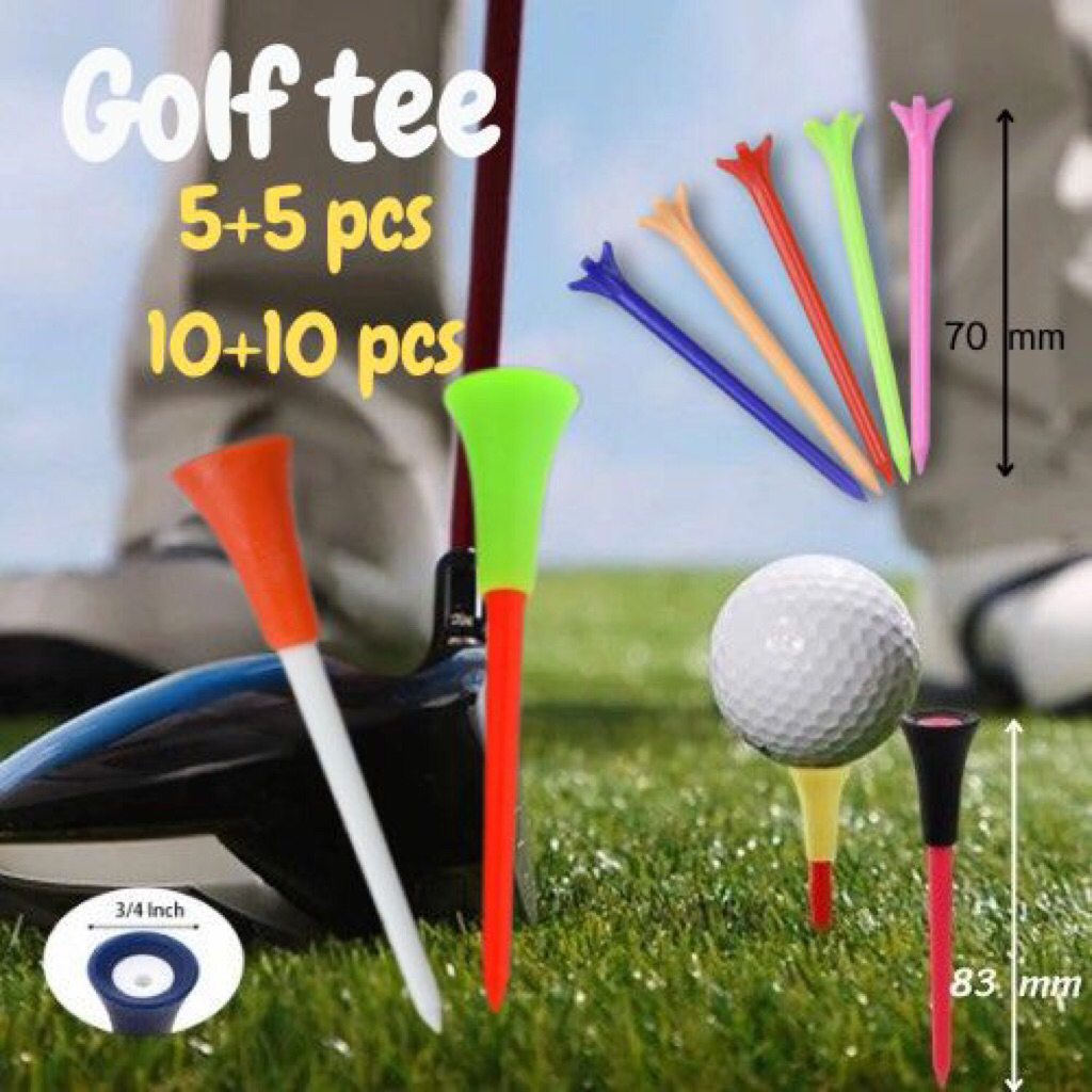 T Golf tee pack 5+5 / 10+10 pcs 83+70mm. ที ตั้งลูกกอล์ฟ เหนียวทน คละสี
