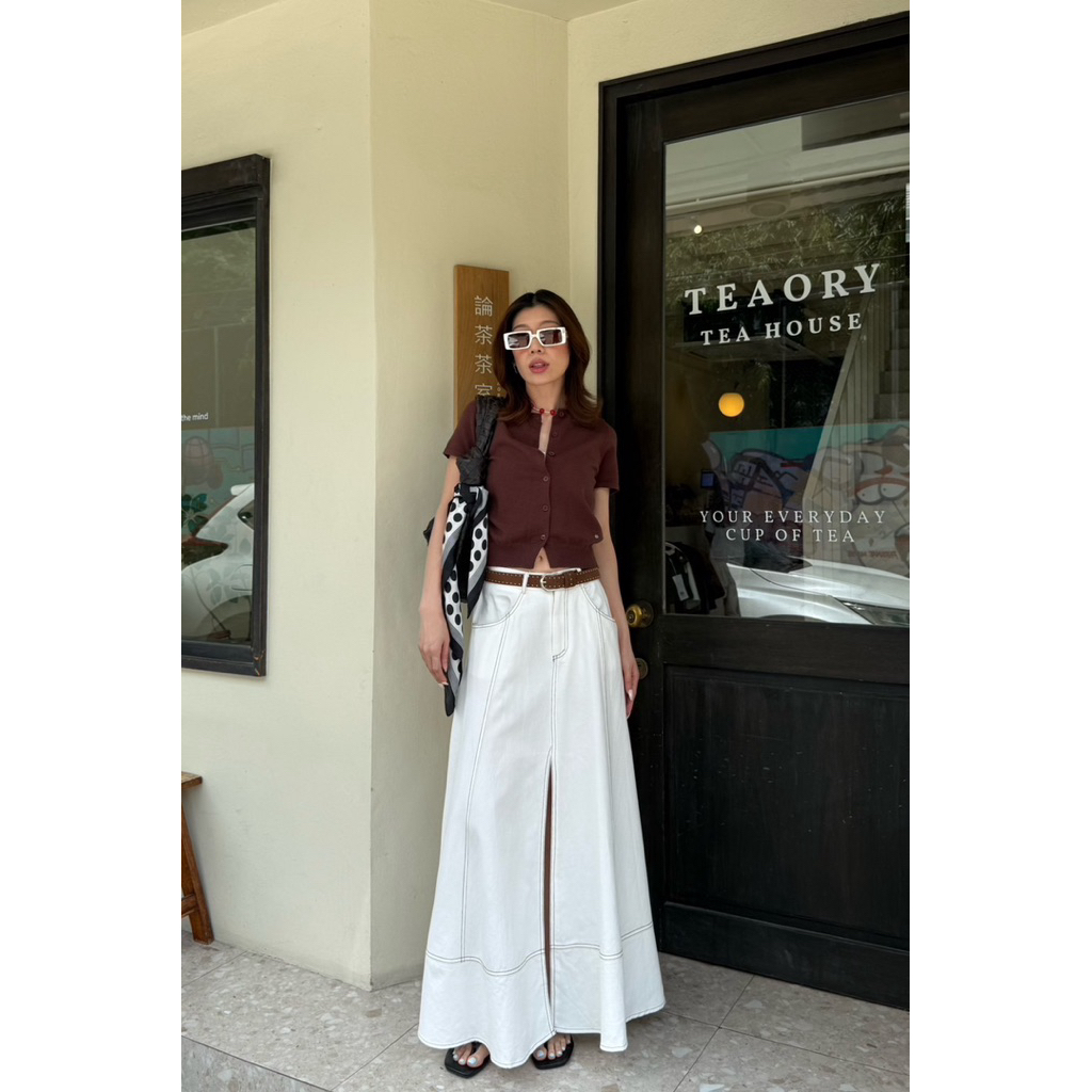 1072 STUDIOX2 A- Line Maxi Skirt (SMLXLXXL 590฿) กระโปรงยาวทรงเอ ผ่าหน้า ผ้าแคนวาสญี่ปุ่น ผ้าเนื้อหนา เป็นทรงสวย