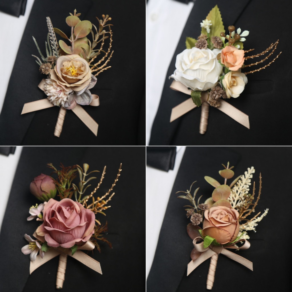พร้อมส่ง จาก กทม ดอกไม้ติดสูท เจ้าบ่าว ช่อ vip โทนสี วินเทจ ข้อมือเพื่อนเจ้าสาว corsage งานเกษียญ