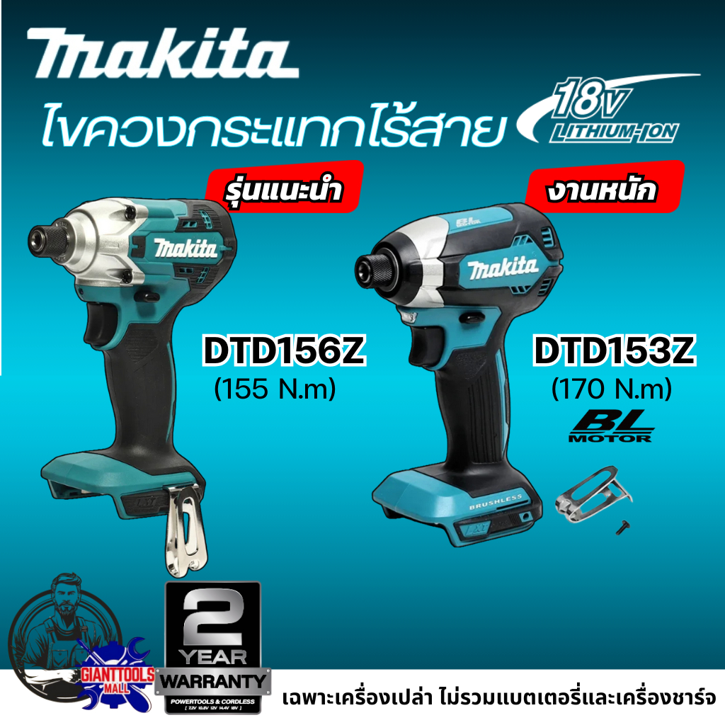 MAKITA ไขควงกระแทกไร้สาย 18V เฉพาะเครื่องเปล่า(สินค้าไม่มีกล่องไม่รวมแบตเตอรี่และแท่นชาร์จ) รุ่น DTD