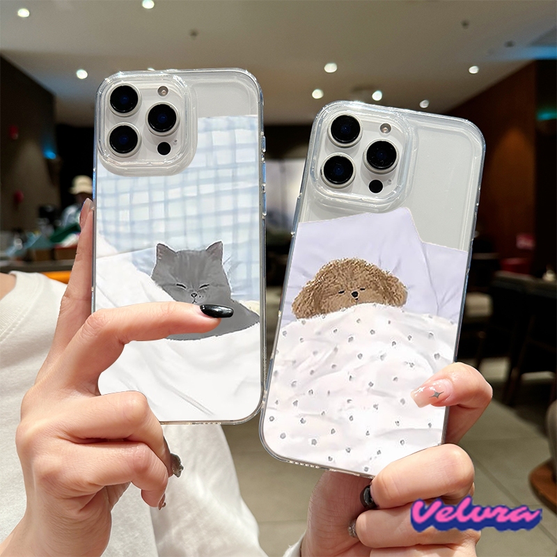 คู่ สุนัข คิตตี้ เคสไอโฟน16 12 สำหรับ IPhone 16 15 12 13 11 14 Pro Max 7Plus 8Plus XS XR X Max 7 8 Plus SE โปร่งใส เคส