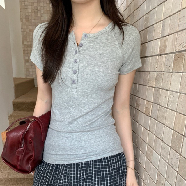 #28top188 เสื้อยืดผ้าร่องกระดุมผ่าหน้า