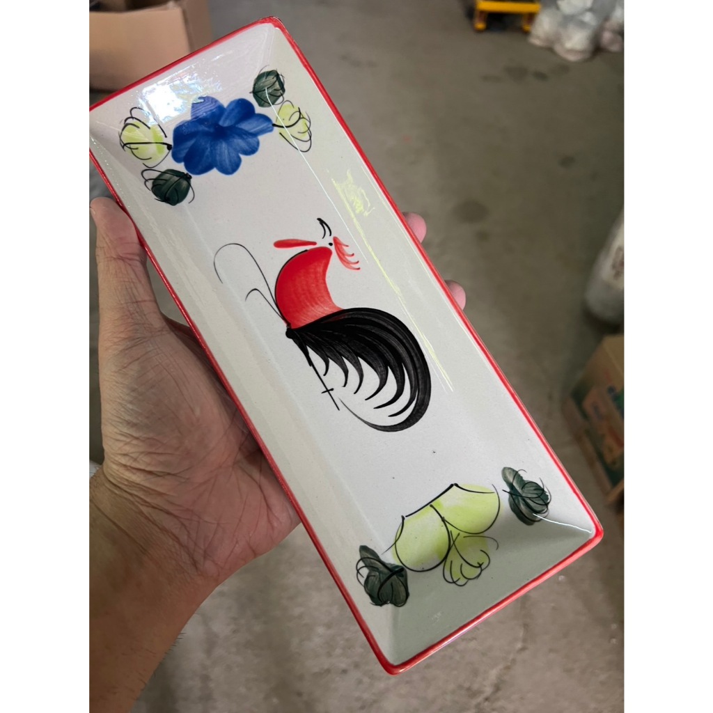 จานซูชิทรงยาว จานเซรามิค จานตราไก่ ขนาด10.5x4นิ้ว เนื้อสโตนแวร์ stoneware ceramic ออกใบกำกับภาษีได้