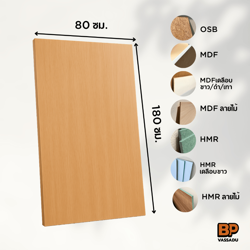 แผ่นไม้ท็อปโต๊ะ DIY หนา 12 มม. | ขนาด 80x180 ซม. | MDF / HMR / OSB | เคลือบขาว / ลายไม้