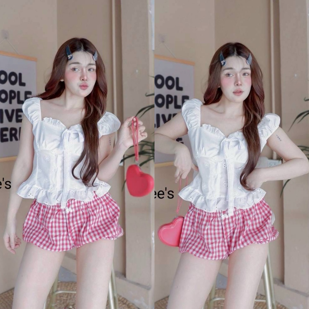 🌸OVP🌸 เสื้อแขนดอลลี่สีขาว ผ้าคอตตอนปักลายดอกไม้ เสื้อคอเหลี่ยม