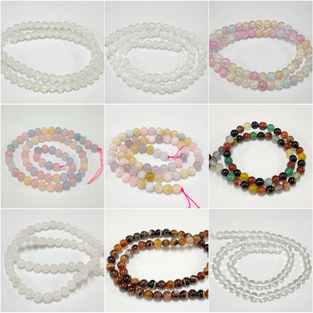 หินนำโชค 6มิล โมรา เบริล หยก สีขาว เส้นยาว 37ซม ใช้ร้อยกำไล สร้อย เครื่องประดับ