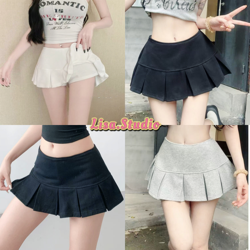 LISA✨พร้อมส่ง🥜กระโปรงพลีสสั้น เอวต่ำ มีซับใน กระโปรงทรงเอ เอวลาย เซ็กซี่แฟชั่นผู้หญิง สำหรับนักศึกษา เล่นกีฬา ไปเที่ยว