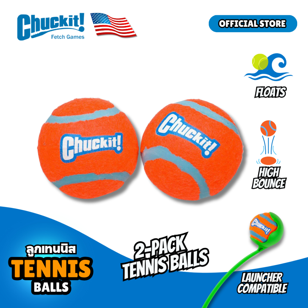 Chuckit! TENNIS BALLS for Dogs (Twin Pack) Bright colors with Extra-thick rubber core Dog Toy