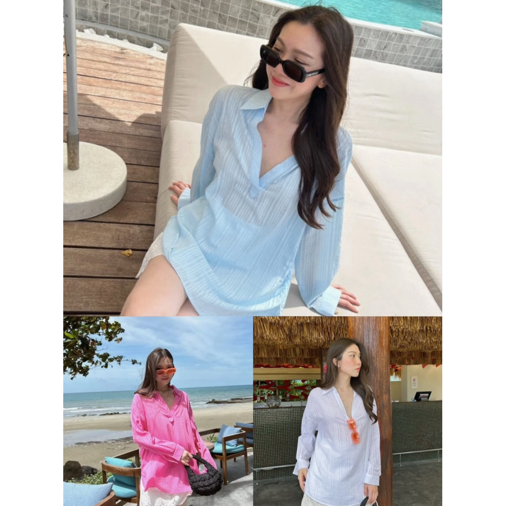 ส่งต่อ tshopofficial Bamboo cotton shirt สีชมพู l12