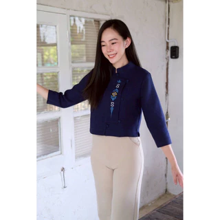 เสื้อผ้าฝ้ายคอจีนอัดกาวแขนสามส่วน