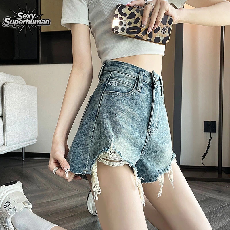 แฟชั่นกางเกงยีนส์ขาสั้นเอวสูง ทรงสวยเข้ารูป ปลายรุ่ยขาดขาเล็กน้อย ผ้ายีนส์แท้ สั้นสวมใส่สบาย - รูปที่ 3