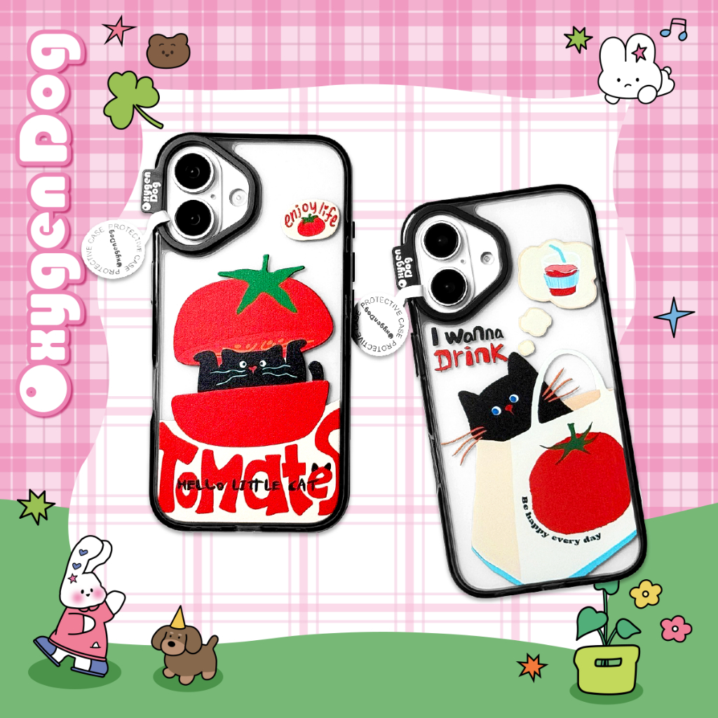 Oxygendog case เคสไอโฟน ลายการ์ตูน แมวมะเขือเทศ แมวกระเป๋า For ipone 16ProMax 16 15ProMax 15 14 13