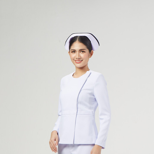 [สังกัดรพ.กรุงเทพ] Uniformthaiwacoal Nursy เสื้อพยาบาลแขนยาว คอกลม เนื้อผ้า Nursy สีขาวออฟไวท์ รหัส FHW057