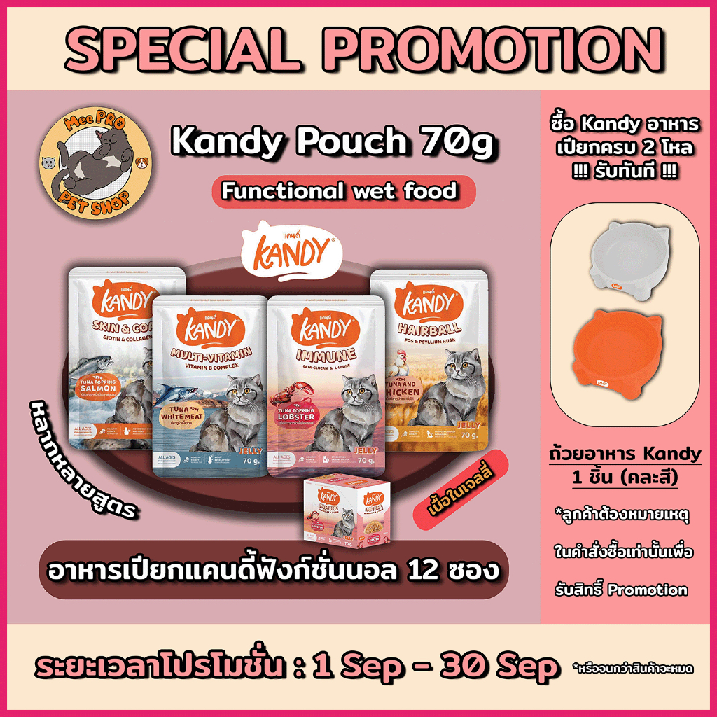 [12 ซอง] Kandy แคนดี้ อาหารเปียกแมว Functional ผลิตจากปลาเนื้อขาว ขนาด 70 กรัม ทานง่ายไม่เค็ม