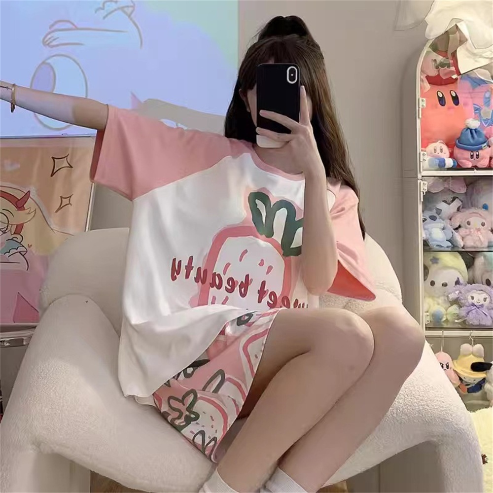 M/L/XL/XXL ชุดนอน ชุดนอนแขนสั้น ชุดนอนผู้หญิง ชุดนอนแขนสั้นขาสั้น ชุดนอนการ์ตูน เซตชุดนอน ผ้านิ่มไม่บาง - รูปที่ 6