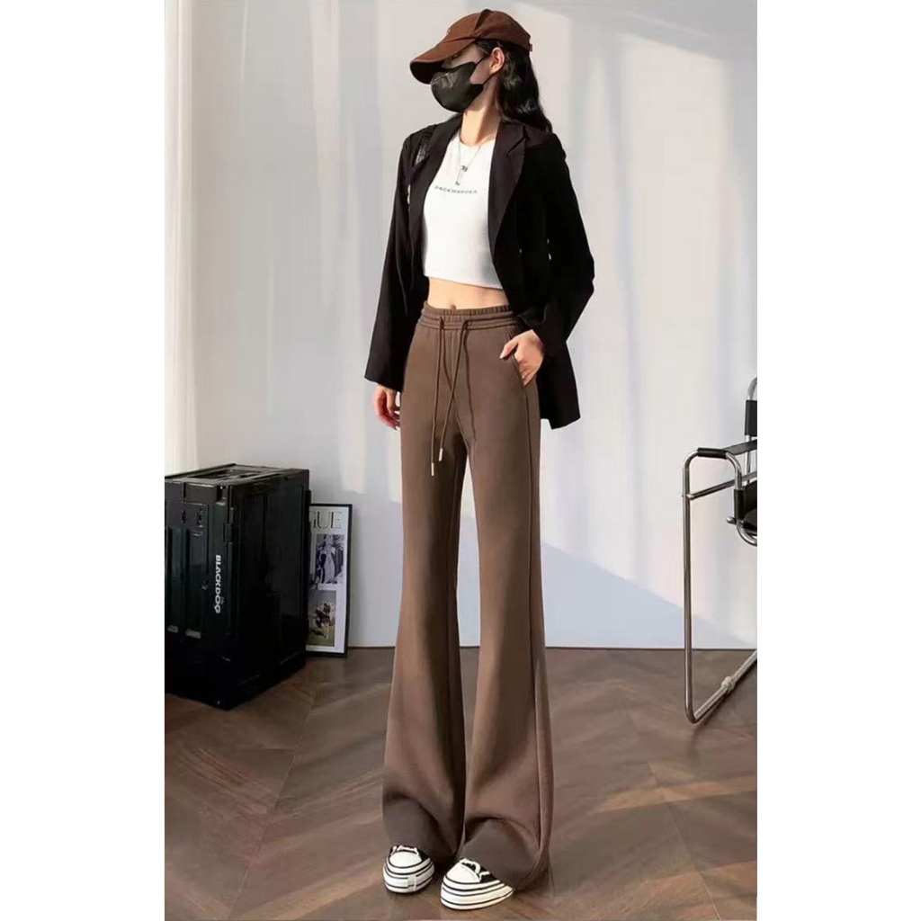 4สีให้เลือก กางเกงเอวสูงผู้หญิง กางเกงลำลอง กางเกงเอวบานเล็กน้อย ตรงปกผ้ายืดหยุ่นใส่สบายนุ่มมาก #F023 - รูปที่ 5