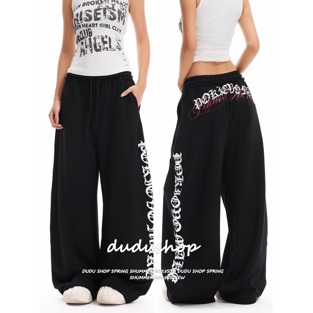 [Trendy hip-hop prints, jazz-style wide-leg pants]กางเกงกีฬาเต้นรำขากว้างพิมพ์ลายสตรีทสไตล์สำหรับผู้หญิง สไตล์เกาหลี
