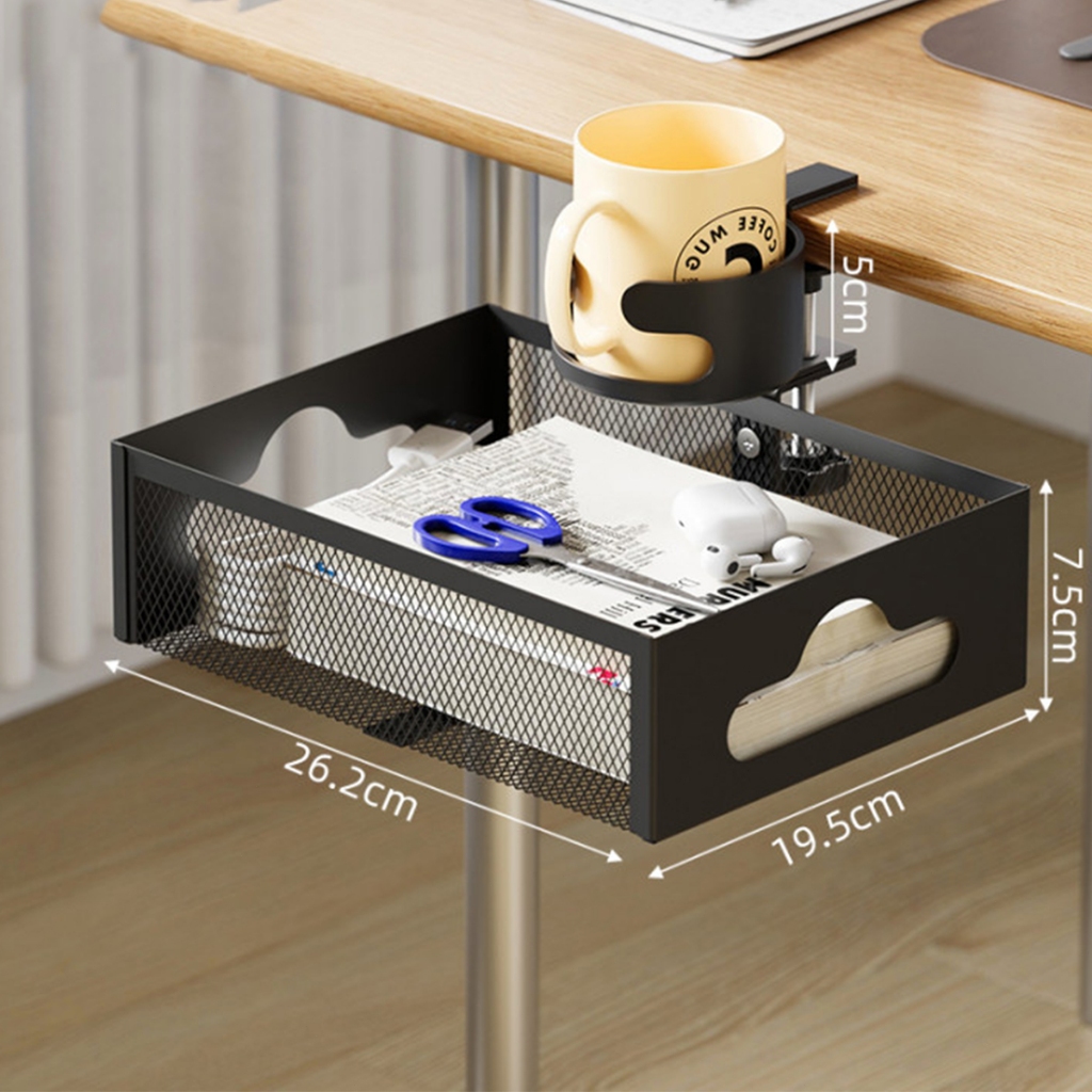 รางเก็บสายแนวนอน ที่วางแก้วน้ำ 2 in1 ไม่มีการต่อย สามารถหมุนได้ 360 ° ถาดจัดระเบียบสายเคเบิลใต้โต๊ะ - รูปที่ 6