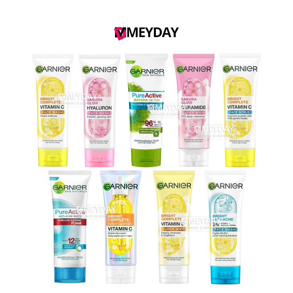 Garnier Bright Complete Vitamin C Serum Cleanser การ์นิเย่ ทำความสะอาด ผิวหน้า 100ml เซรั่ม คลีนเซอร์ โฟม สครับ