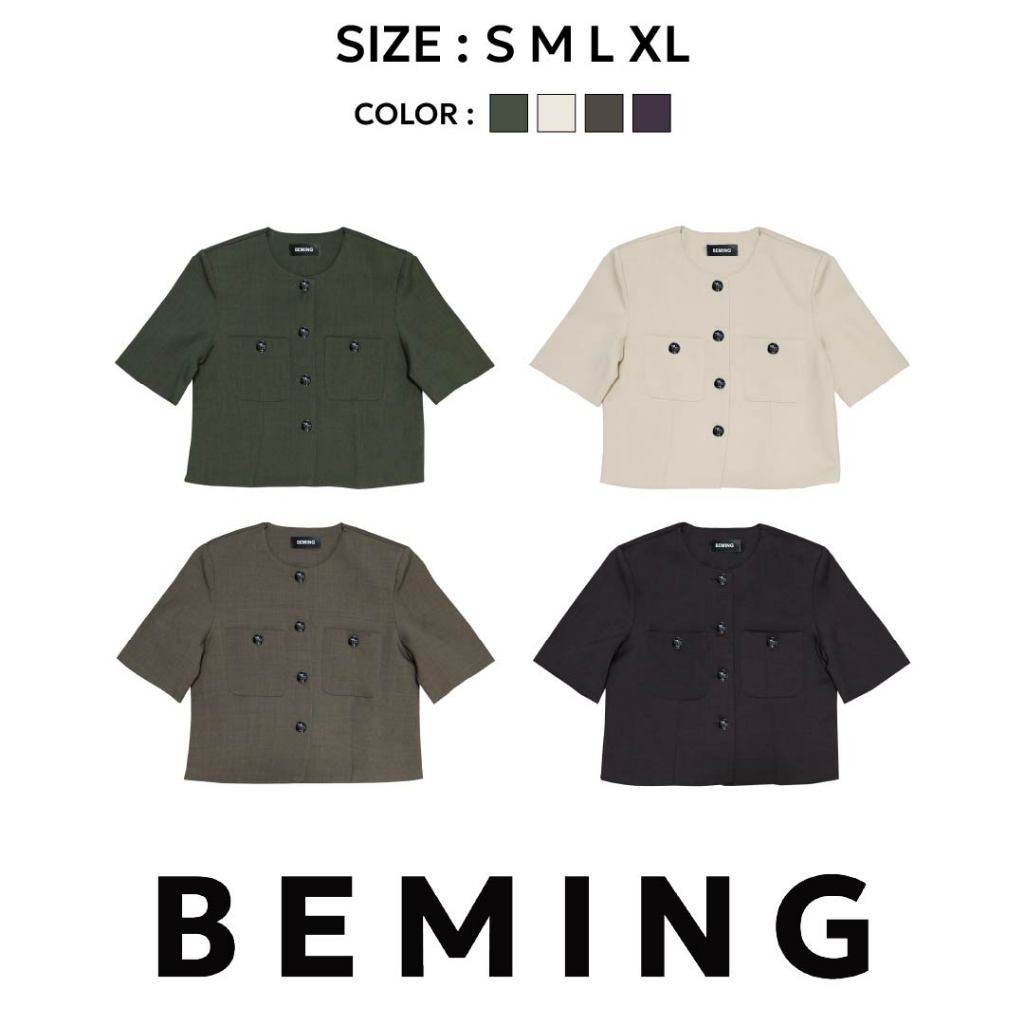 Bemingtop1023(S-XL)-BMG Clean Worker –เสื้อเชิ้ต 2 กระเป๋า กระดุมโลโก้ BMG ที่ใส่แล้วดูมีดีเทล