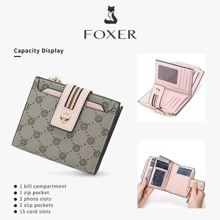 FOXER กระเป๋าสตางค์ผู้หญิง กระเป๋าสตางค์หนังแท้ ที่ใส่บัตรเครดิต กระเป๋าใส่เหรียญ ความจุขนาดใหญ่