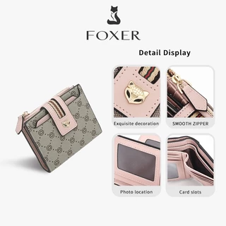 FOXER กระเป๋าสตางค์ผู้หญิง กระเป๋าสตางค์หนังแท้ ที่ใส่บัตรเครดิต กระเป๋าใส่เหรียญ ความจุขนาดใหญ่