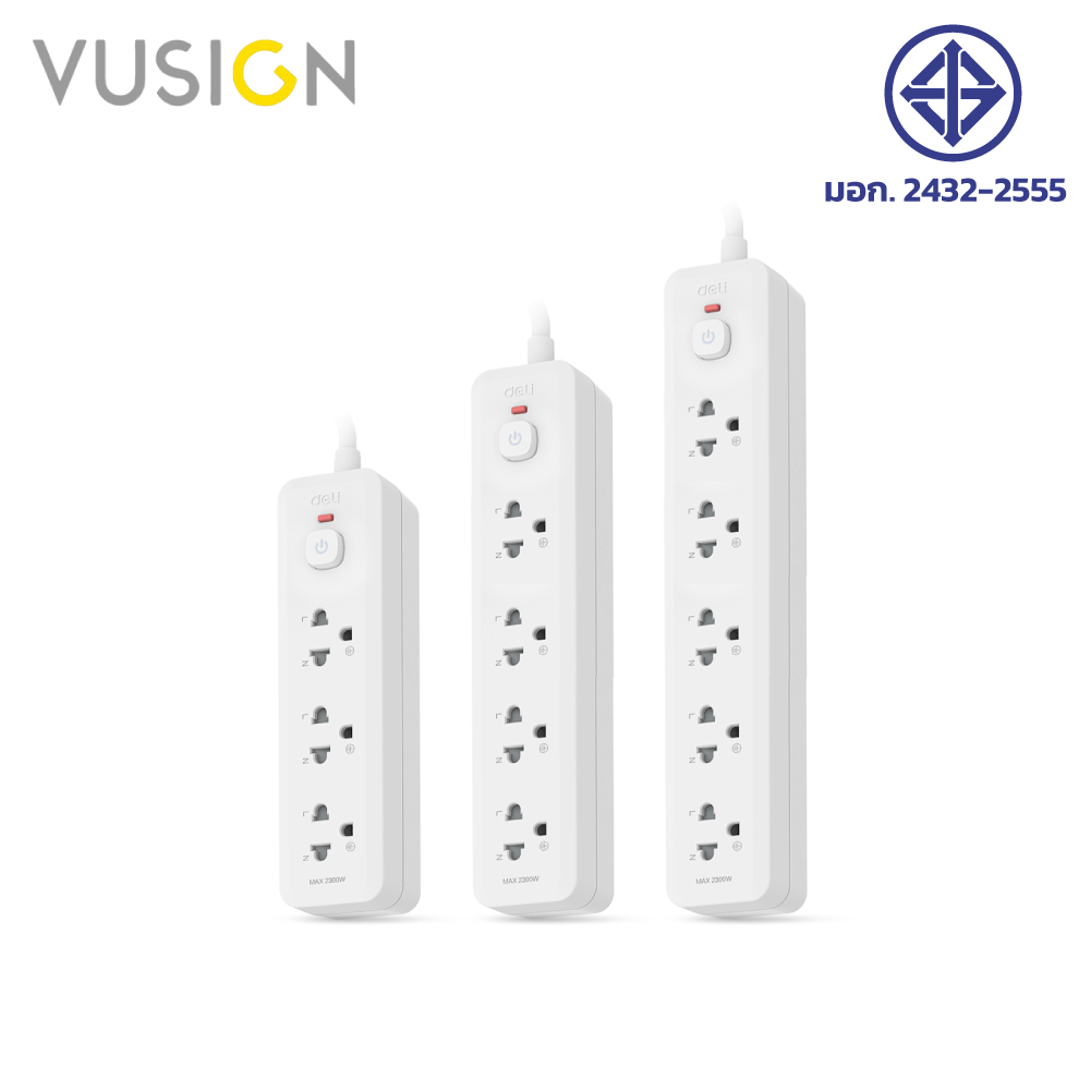 Vusign ปลั๊กพ่วง ปลั๊กไฟ กำลังสูงสุด 2300W ยาว 3 5 เมตร ทนไฟ มาตรฐาน มอก รับประกัน 3ปี Power Socket