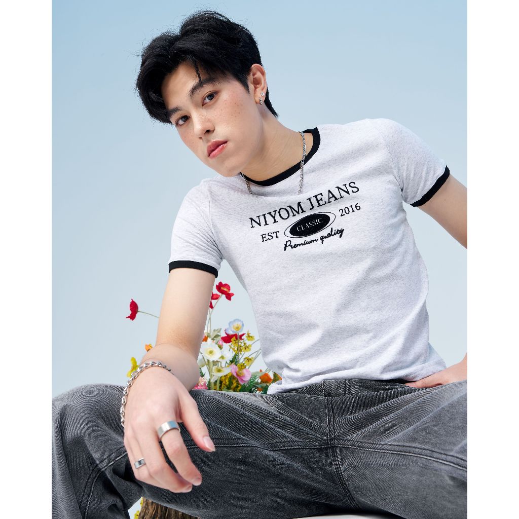 Niyom Jeans collection INDIGO : รุ่น TSN-29 เสื้อครอป สกรีนลาย ผ้าCotton ผ้ายืด