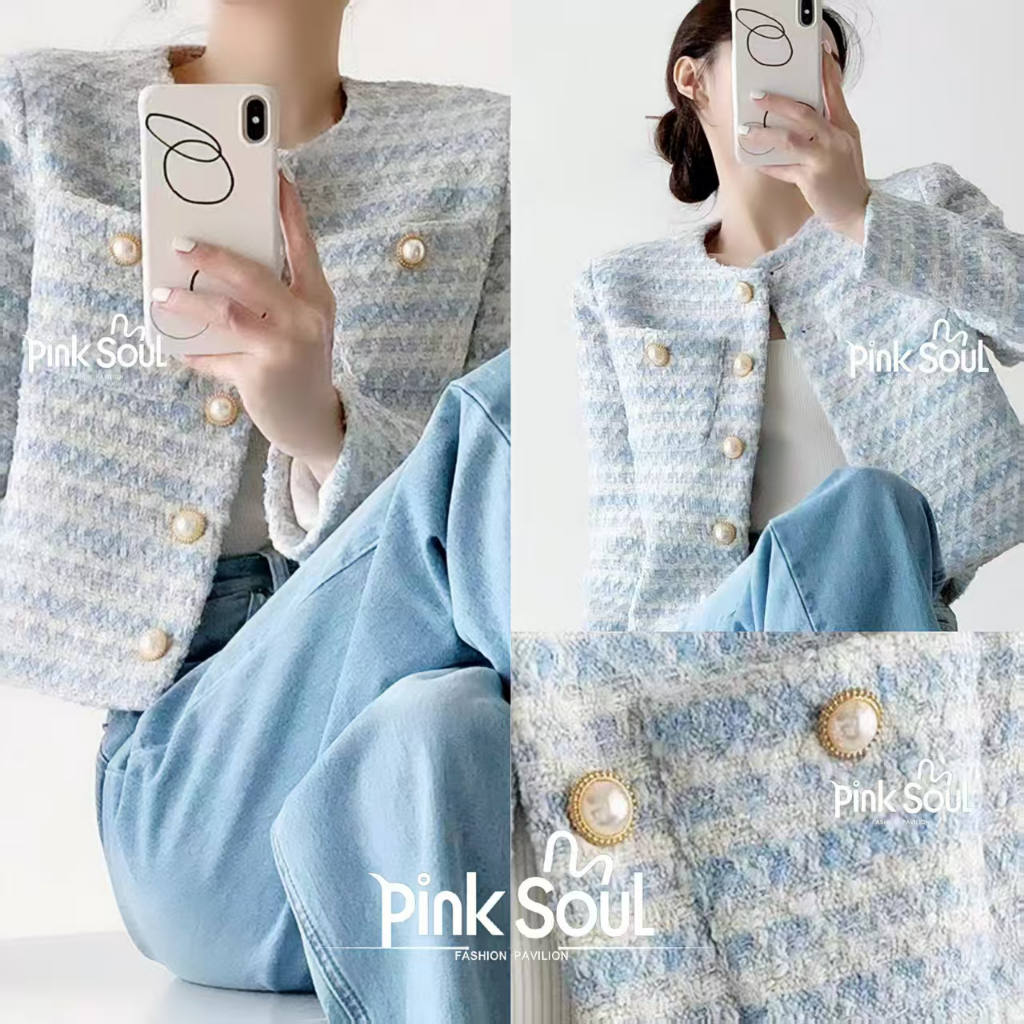 พร้อมส่ง  เสื้อคลุมทวีตแขนยาวใส่ออกงาน เสื้อทวีตสีหวานให้ลุคสาวเกา Clothing Women