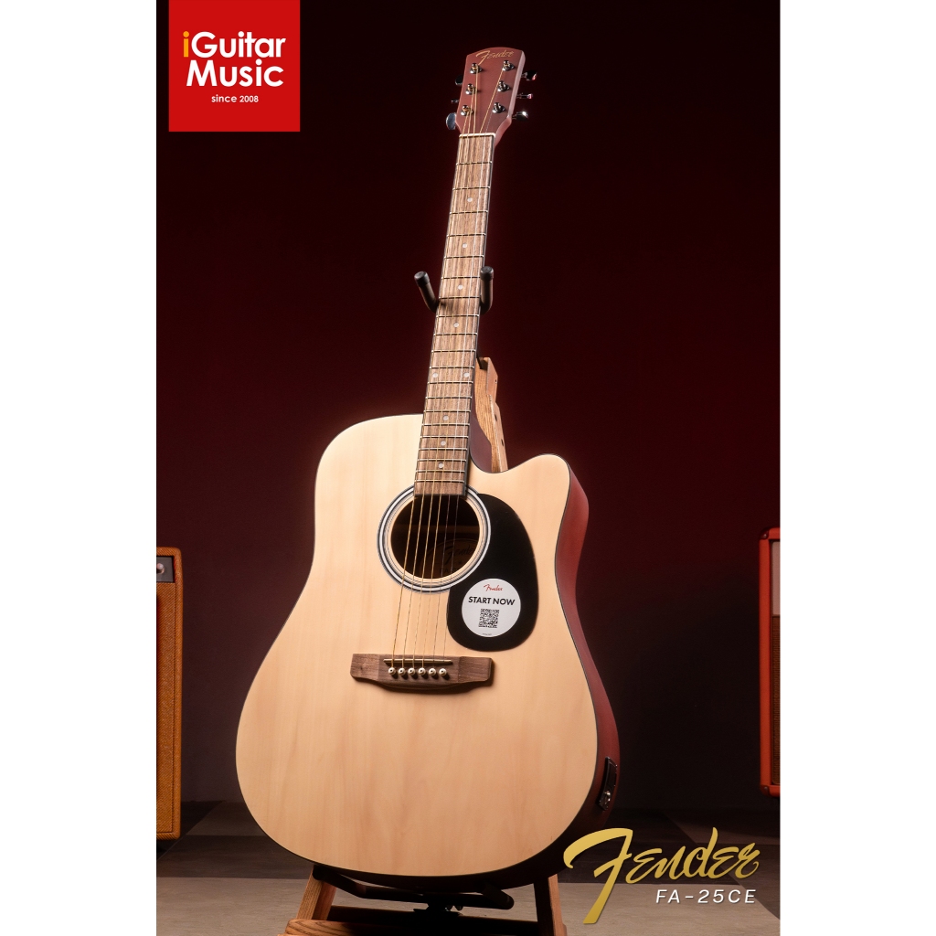 กีตาร์โปร่งไฟฟ้า Fender FA-25CE แถมฟรีสายแจ็ค Acoustic Guitar Fender ทรง Dreadnought