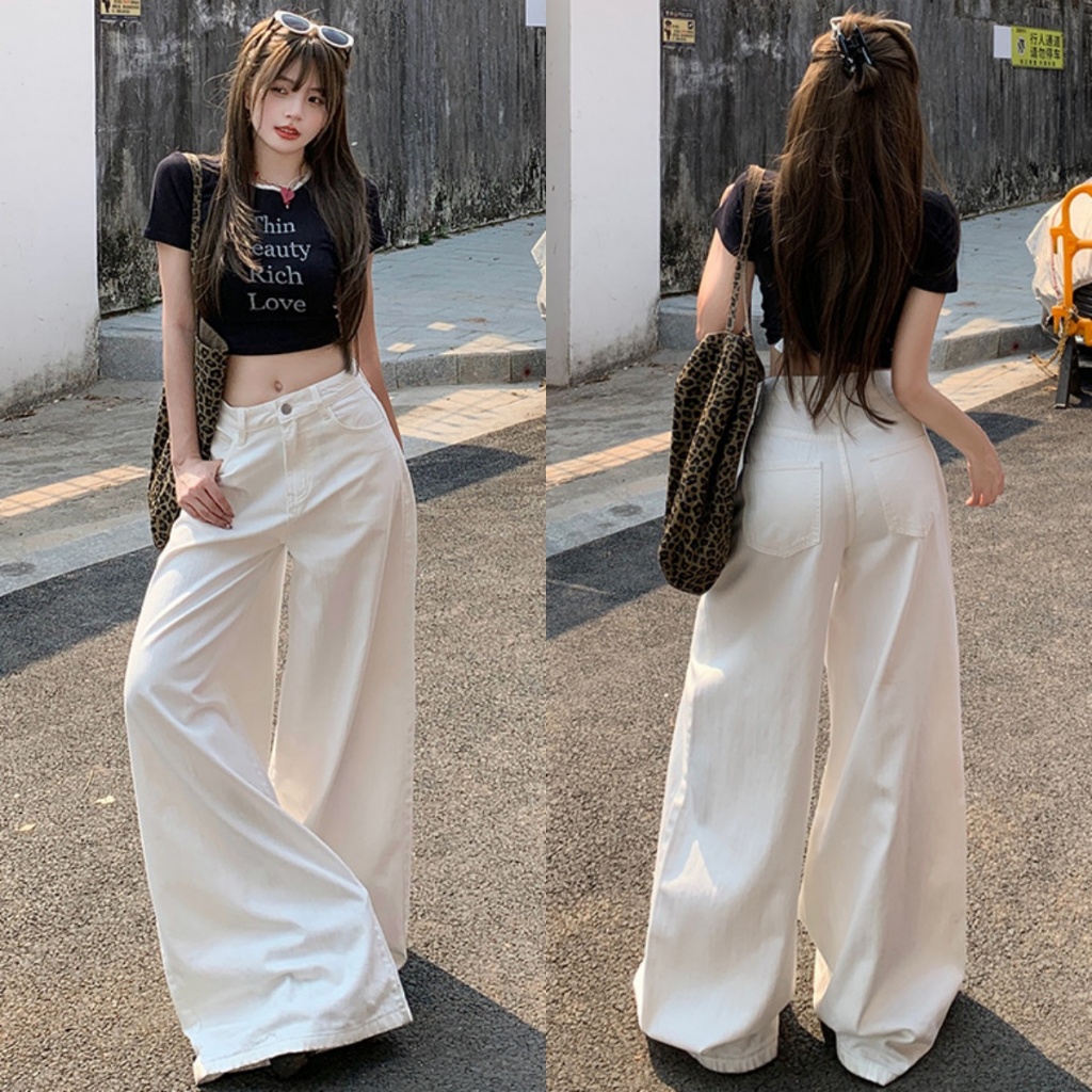 Blossom Closet🍒จัดส่งจากไทย กางเกงยีนส์ผู้หญิง ทรงตรง เอวสูง ไม่ยืด ยาว ทรงสวย ใส่สบาย แมทช์ง่าย