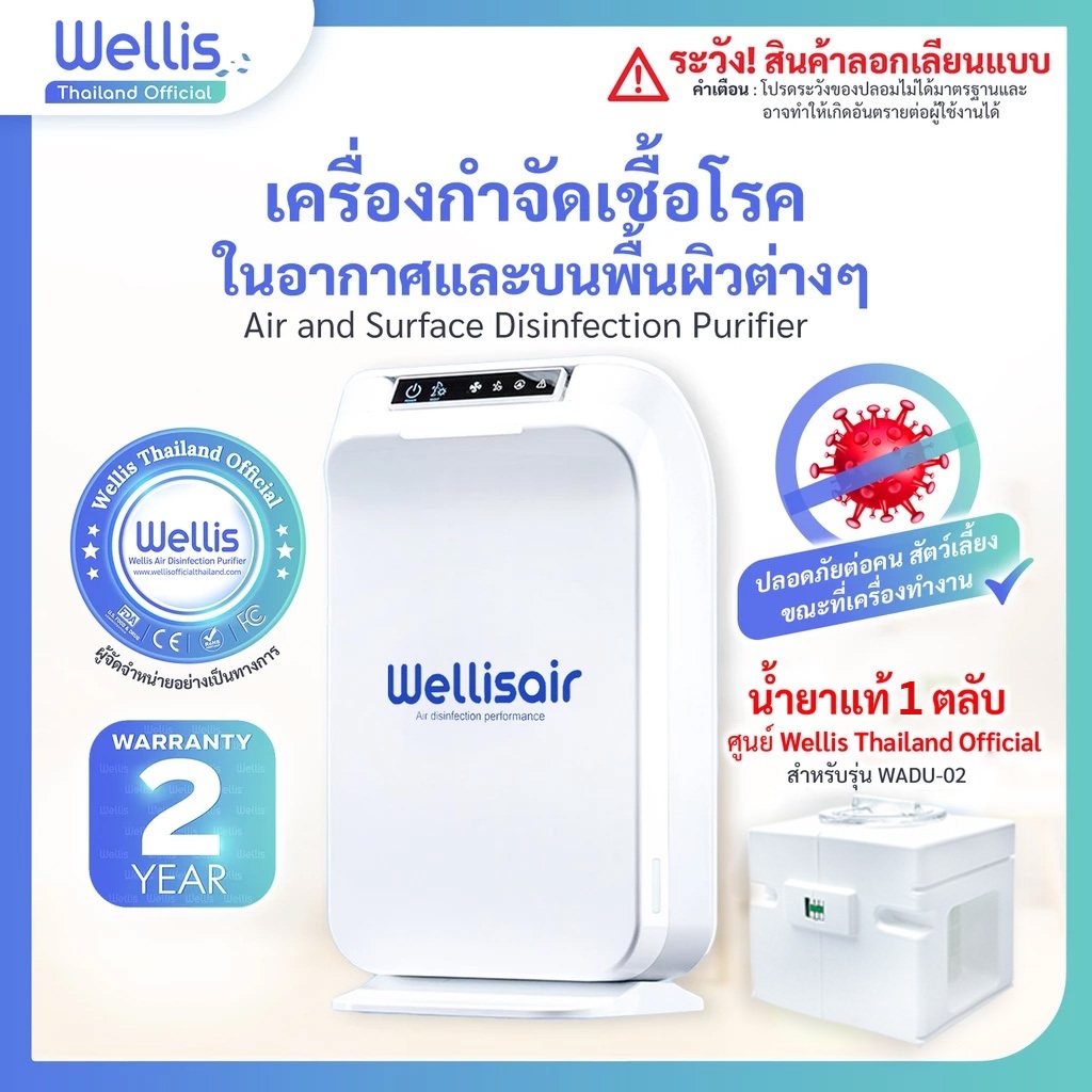 Wellis Air & Surface Disinfection Purifier เครื่องฆ่าไวรัส ในอากาศและบนพื้นผิว ฟรีน้ำยาศูนย์ 1 ตลับ