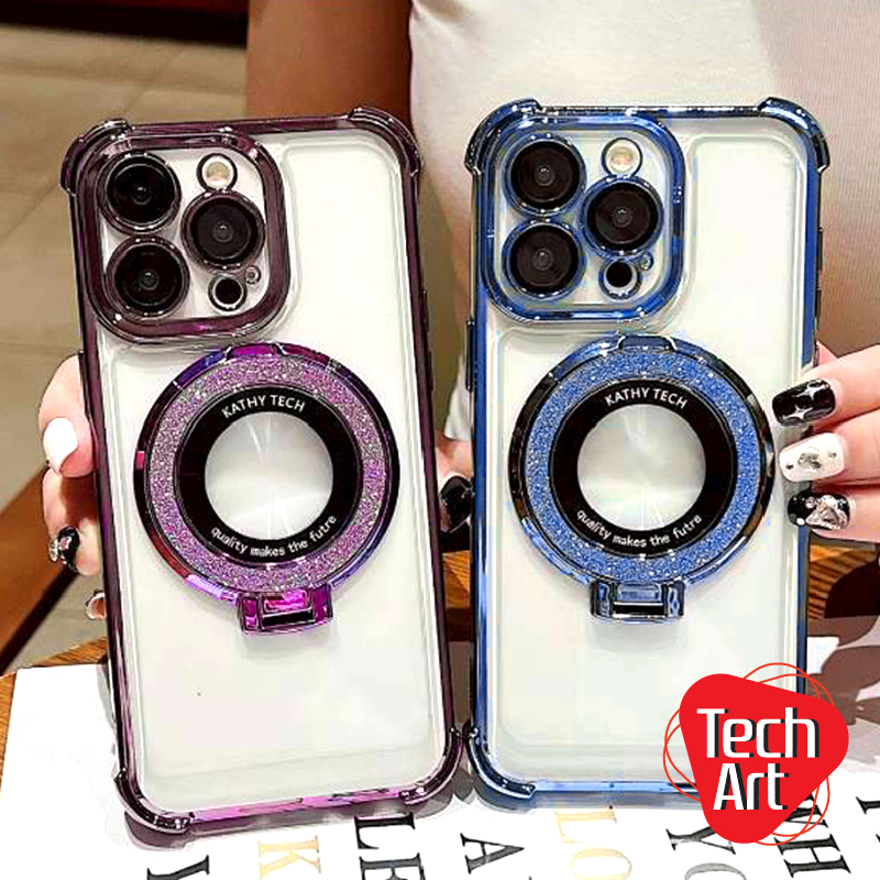 เคสนิ่มใสขอบเงาเลนส์กันกล้อง Vivo Y21/Y33s/T1X Y12/15/17 X200 FE ขาตั้งแม่เหล็กกากเพช