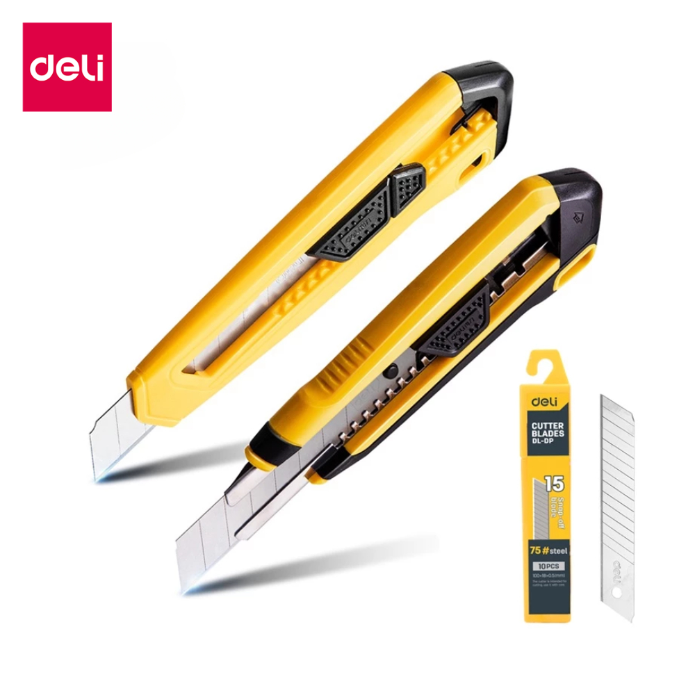 Deli คัตเตอร์ 18 มม คัตเตอร์เหล็กเล็ก มีดคัตเตอร์ ใบมีดคัตเตอร์เล็ก ใบมีดคัตเตอร์ ใบมีด อุปกรณ์สำนักงาน Cutter