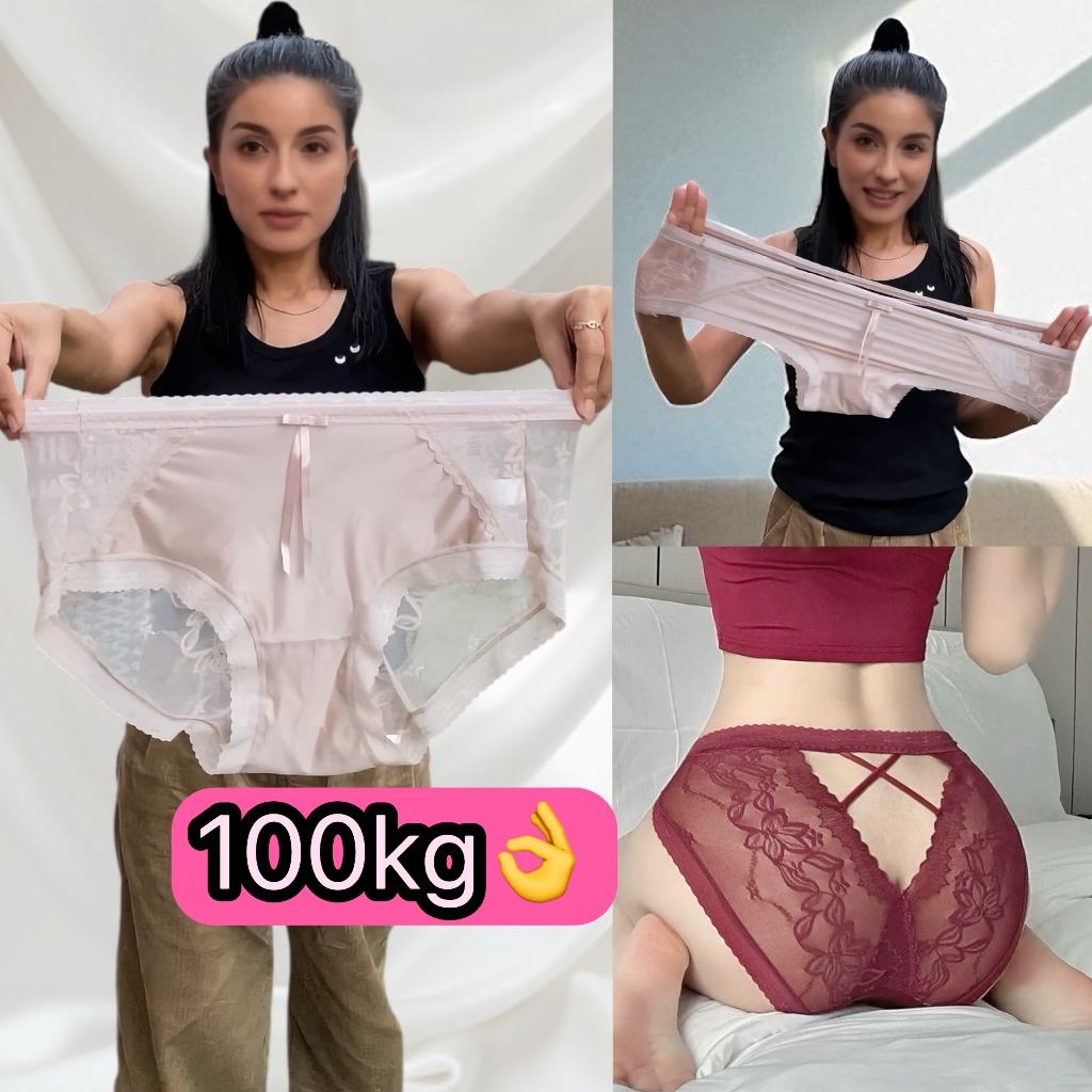 2XL-3XL (100kg) กางเกงในผู้หญิง ไซส์ใหญ่ ลูกไม้ซีทรู #346 ผ้าบางระบายอากาศ สวมใส่สบาย เซ็กซี่