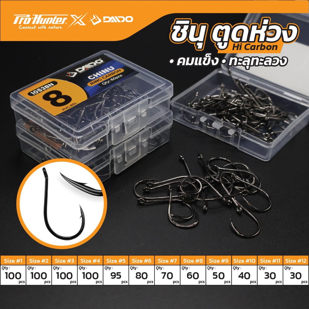 กล่อง PVC ตัวเบ็ด Chinu RING CARBON HOOK เบ็ดชินุ ตุดห่วง คมจัด แข็งแรง คุณภาพสูง